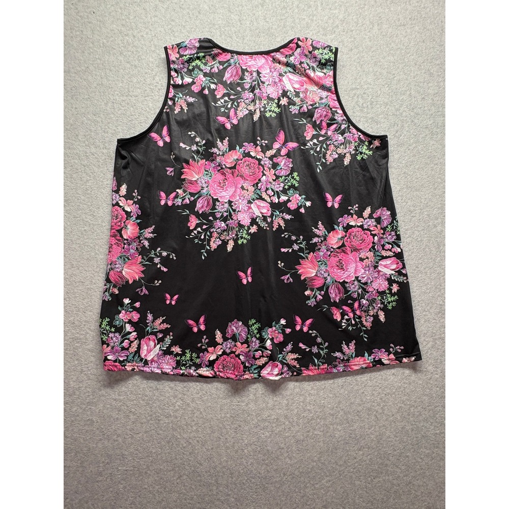 Chaos Monkey 7XL Butterfly Floral Tank Top Black Pink Sleeveless Plus Size - Picture 10 of 11